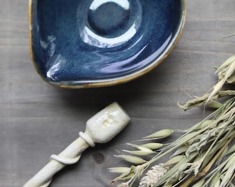 Blue and Gold Handmade Pour Bowl Salad Dressing Sauce Whisking Bowl Hand-Built Handmade Rustic Farmhouse Anissa Craig Pottery Ready to Ship