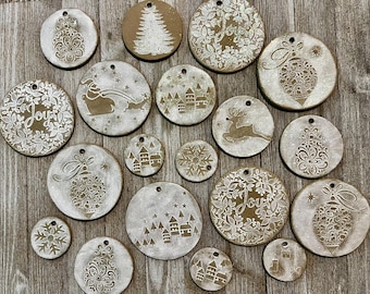 Handmade Stoneware Christmas Ornament: Rustic Glitter Holiday Decor