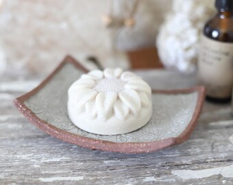Light Gray on Terracotta Handmade Pottery Ceramic Soap Dish - Rustic Hand-Built Farmhouse Gift - Model Home Decor - Bathroom Spa Decor