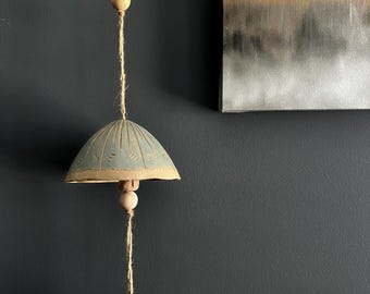 Handmade Ceramic Bell – White on Sandy Clay Indoor Hanging Bell with Stoneware Clay | Boho Bell Art | Clay Stories Home Decor