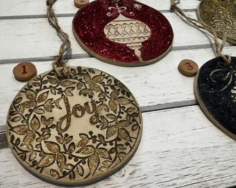 Handmade Ceramic Christmas Ornaments – Stoneware Rustic Glitter Holiday Decor | Tan Clay - Red Green Gold Black | Event | Ornaments Jute