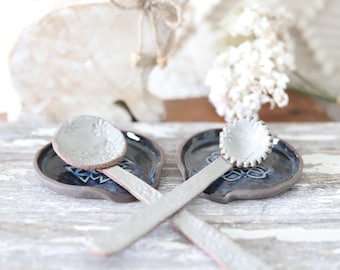 Spoon Rest Indigo Blue Brown Stoneware Handmade Pottery Ceramic - Rustic Hand-Built Farmhouse Gift - Model Home Decor - Kitchen Soap