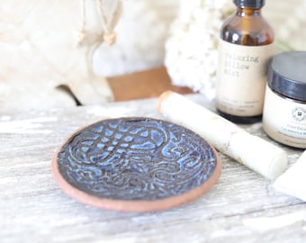 Spa Soap Dish / Candle Holder Ceramic Handmade Pottery Spa Soap Dish -  Rustic Farmhouse Tea Bag Jewelry Snack Dish - Bed and Bath Decor