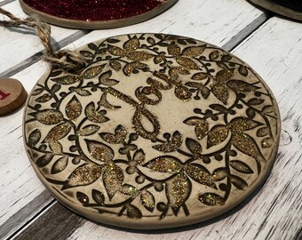 Handmade Stoneware Christmas Ornament: Rustic Glitter Holiday Decor