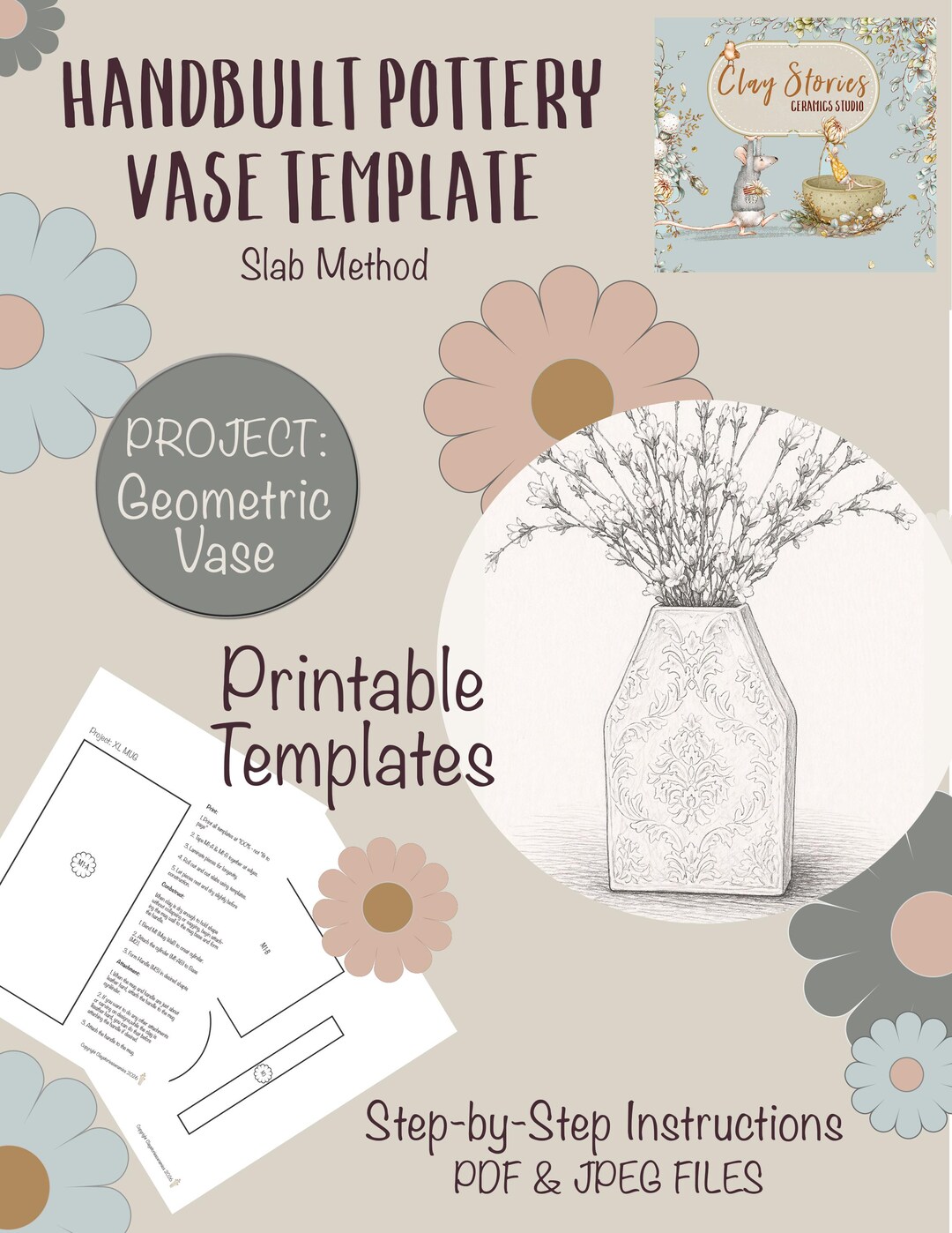 Ceramic Vase Template PDF | Slab Building Pattern | Handbuilt Vase Form ...