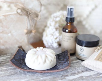 Indigo Blue on Terracotta Handmade Pottery Ceramic Soap Dish - Rustic Hand-Built Farmhouse Gift - Model Home Decor - Bathroom Spa Decor
