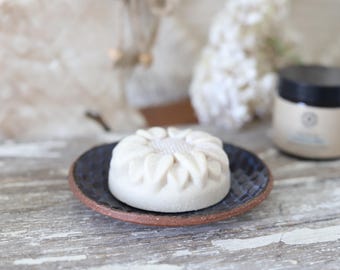 Indigo Blue Spa Soap Dish / Candle Holder Ceramic Handmade Pottery Spa Soap Dish - Farmhouse Tea Bag Jewelry Snack Argyle Bed and Bath Decor