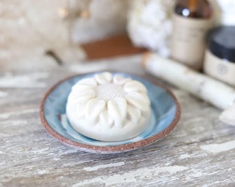 Blue Ocean & Terracotta Brown Handmade Pottery Spa Soap Candle Ceramic Dish - Rustic Hand-Built Handmade Rustic Farmhouse Gift - Home Decor