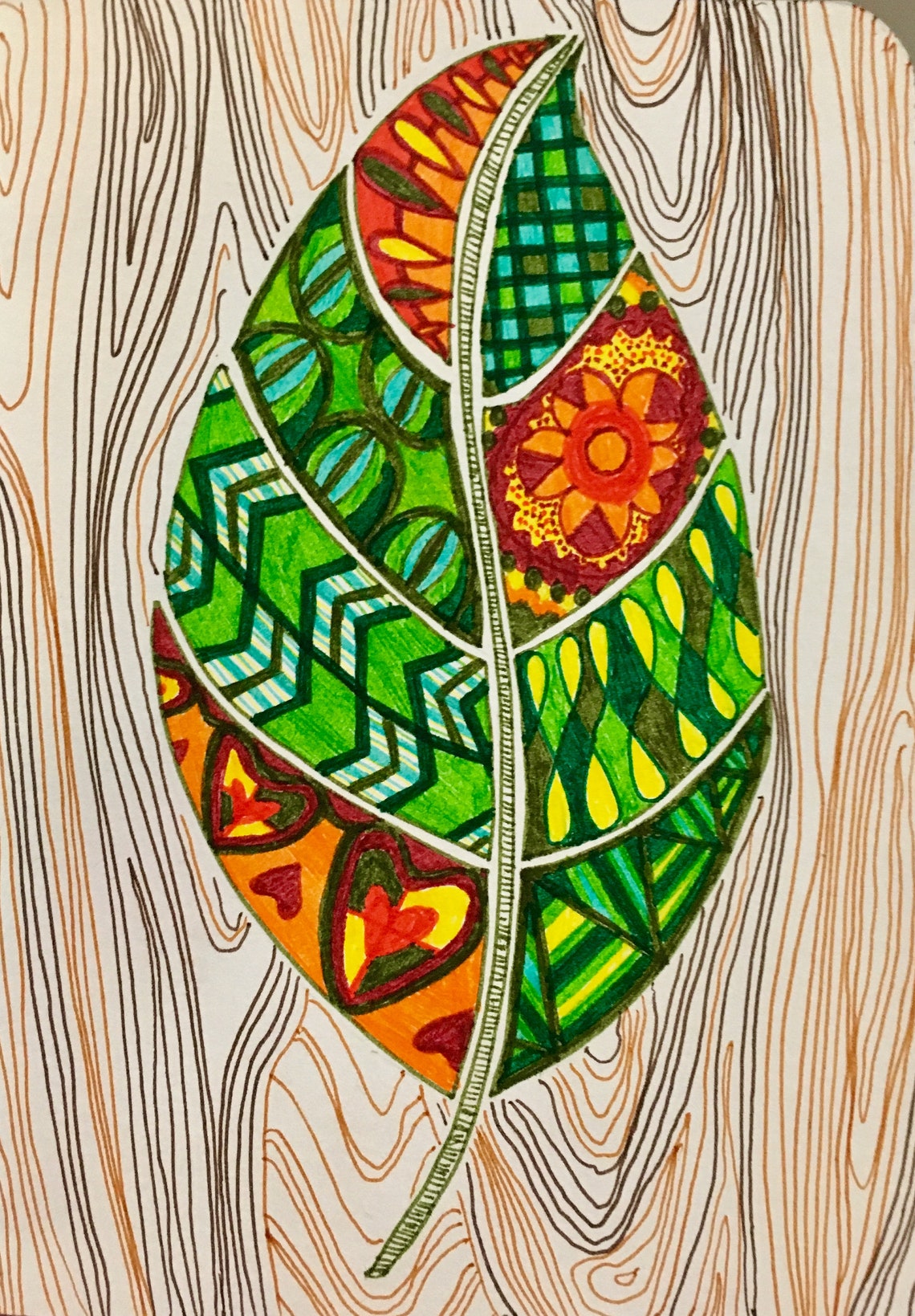 Colorful Zentangle Leaf Etsy