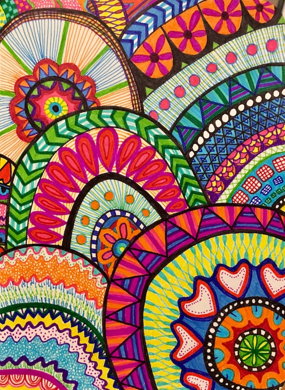 Colorful Zentangle Drawing | Etsy