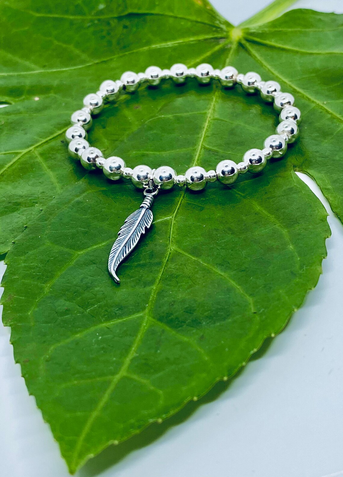 Sterling Silver Feather Bracelet Feather Charm Bracelet Etsy