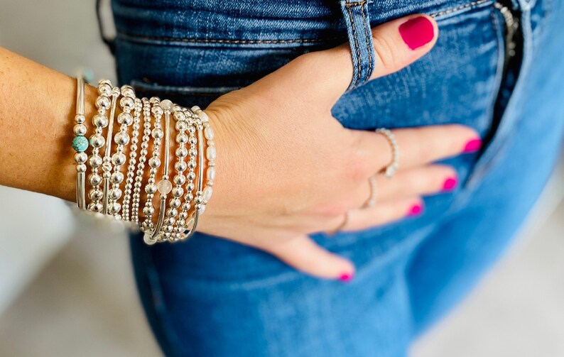 Silver Stackable Ring and Bracelet Set Sterling Silver Beaded Jewellery Set Sterling Silver Timeless Beaded Bracelet and Ring Set