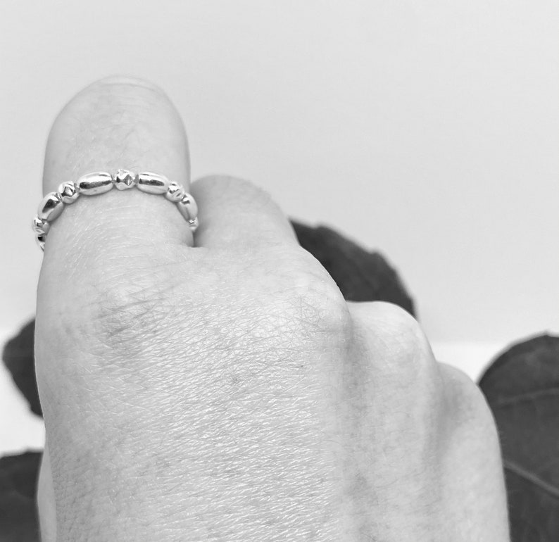 Silver Stackable Ring and Bracelet Set Sterling Silver Beaded Jewellery Set Sterling Silver Timeless Beaded Bracelet and Ring Set
