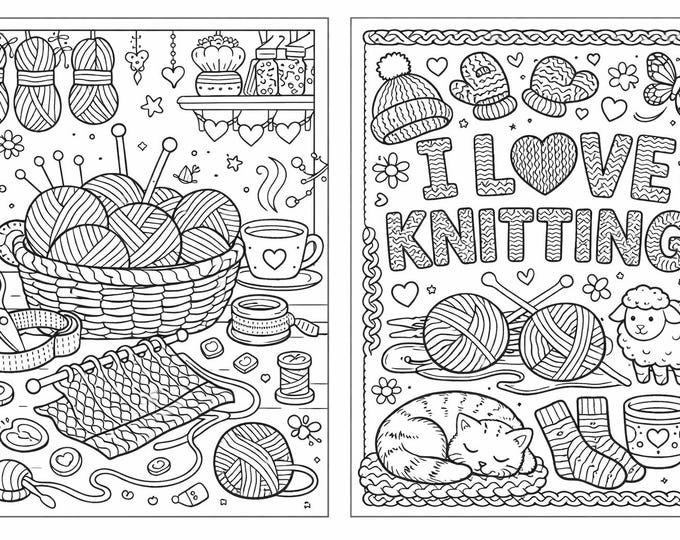 Printable Digital Coloring Page, Knitting, for Grownups and Adults, PDF ...