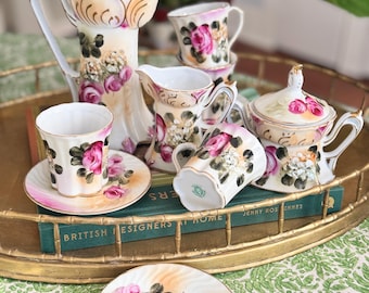 Antique Nippon Hand Painted Hot Chocolate Set. Cobalt Blue