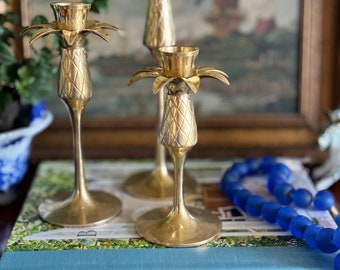 3 Graduating Sizes Hampton Brass Pineapple Candlesticks