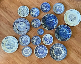 Vintage and Antique Blue and White Plates- all sizes