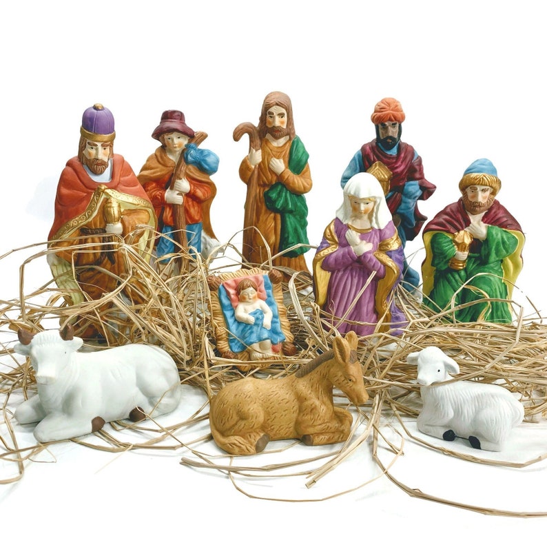 Vintage Porcelain Hand Painted Nativity Scene Set 10 Pieces Etsy