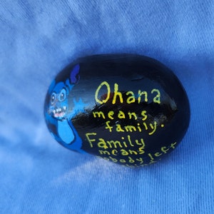 Stitch &quot;Ohana Means Family. Family Means Nobody Left Behind&quot; Hand Painted River Rock