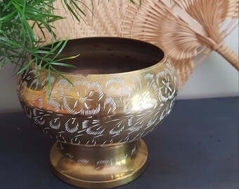 Etched Brass Pedestal Bowl