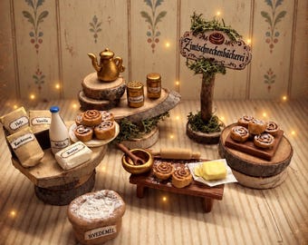 Wichtel-Zimtschneckenbäckerei – handgefertigtes Miniatur-Backset für Wichteltür und Wichtelwelt