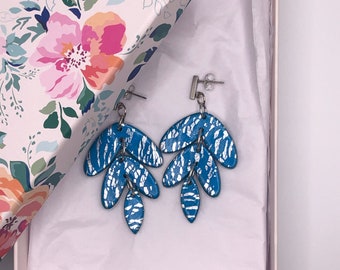 Blue & Silver Earrings, Handmade Polymer Clay Earrings