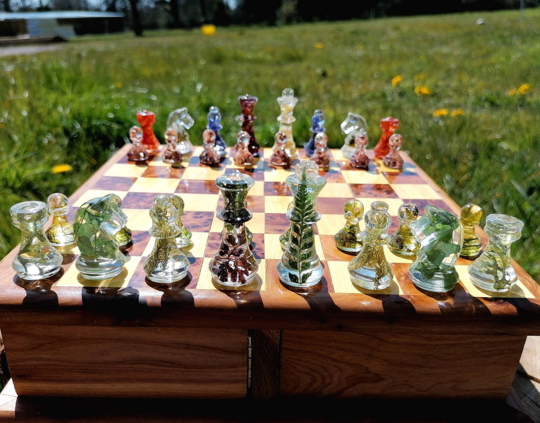 Chess set, Forest vs Flowers chess, themed chess set, botanical chess,  nature gifts, unique chess, chess set puzzle board, encasing nature