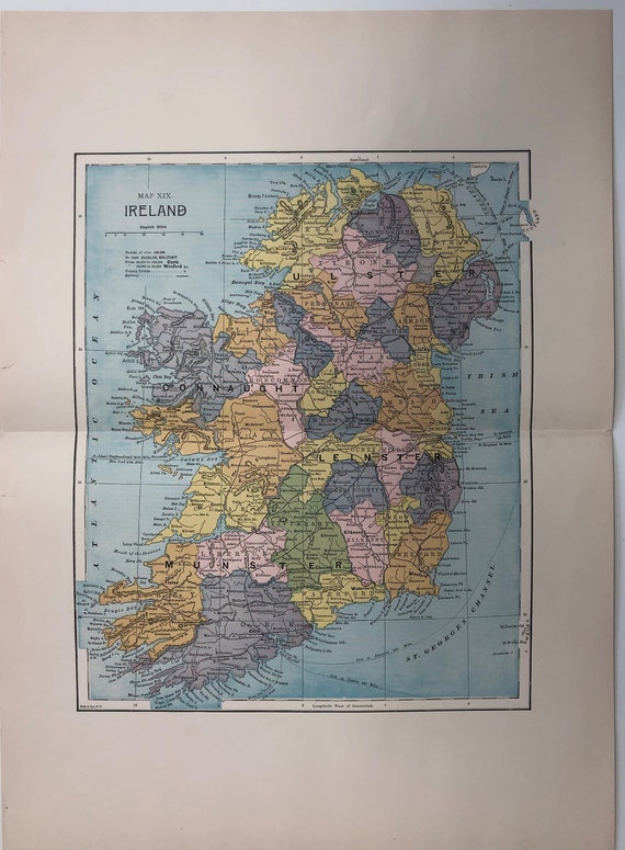 Original 1885 map of Ireland Etsy