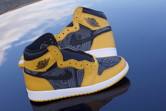 Gele Zentangled Jordan 1 pollen Etsy Nederland