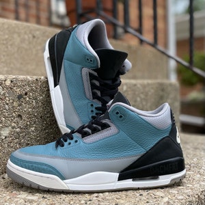Custom Jordan 3 blue, grey and black suburban colorway