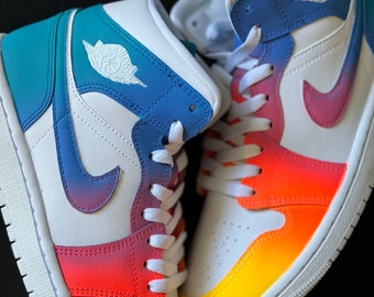 pink blue and orange jordans