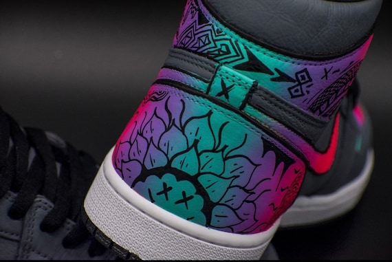 grey jordans with rainbow bottom