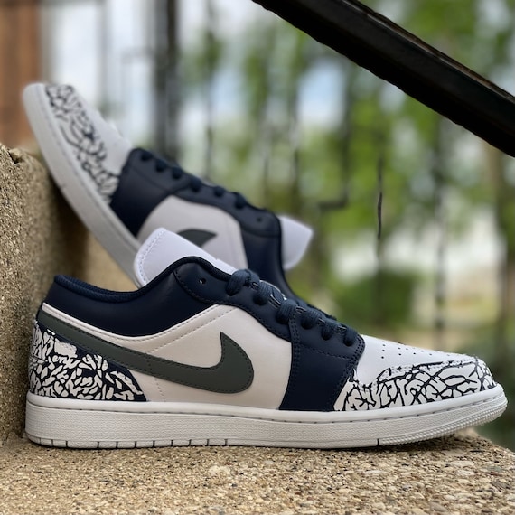 Custom Navy and Dark Grey Elephant Print Jordan 1 Low - Etsy