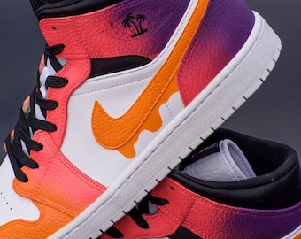 Night Lights Custom jordan 1 mids, cartoon drip, orange, purple, pink sneakers mens women’s