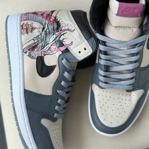 Custom Pink and Grey Cherry Blossom Dragon themed Jordan 1 (realistic)
