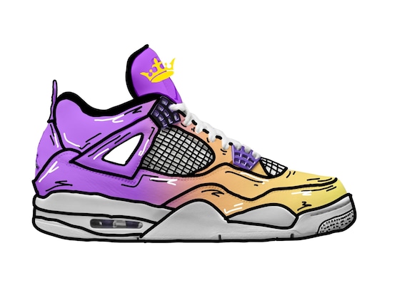 Custom Jordan 4 Cartoon Yellow to Purple Fade mock Up 