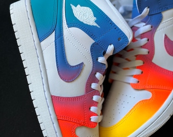 Zapatillas Jordan Mids personalizadas Sunrise, naranja, violeta