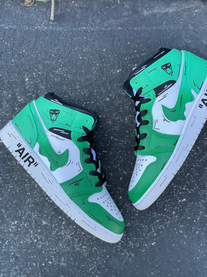 Green Cartoon Fade Custom Jordan 1 Mid Etsy