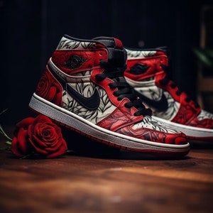 Vintage style Chicago Rose Tattoo Style Artwork Themed Jordan 1 (Can make however you'd like it)