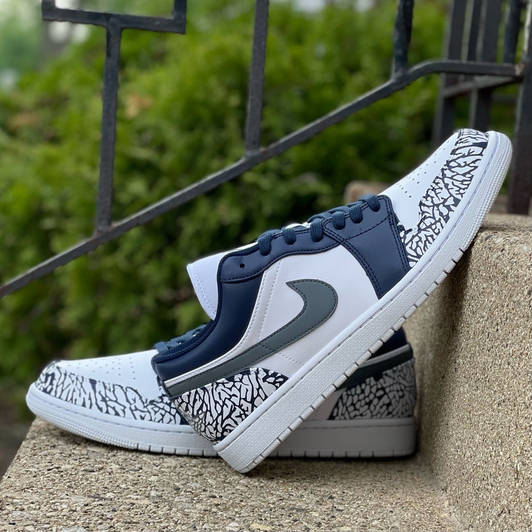Custom Navy and Dark Grey Elephant Print Jordan 1 Low - Etsy