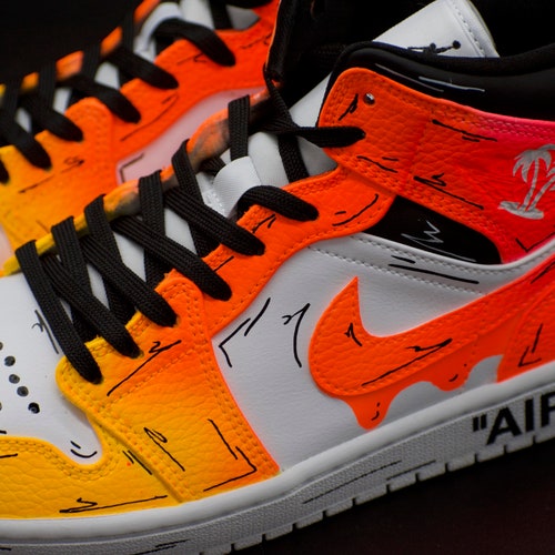 Cartoon Sunset Drip Fade Jordan 1 Mids - Etsy