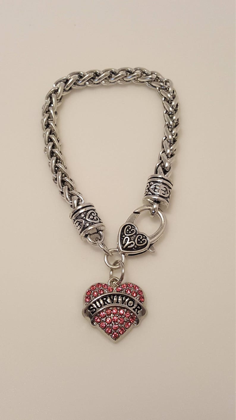 Women/'s Breast Cancer Survivor Heart Shaped Charm Pink Crystal Bracelet ~ Hope ~ Motivational ~ Gift for Women