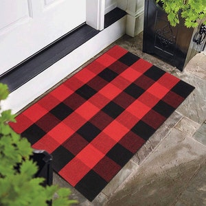 Buffalo Check Rug | Cotton Rug | Indoor, Outdoor | Area Rug | Buffalo Check | Buffalo plaid Christmas Decor | Black and Red | Christmas