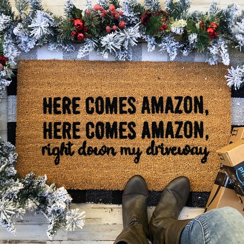 Here Comes Amazon Doormat Door Mat Christmas Decorations Etsy