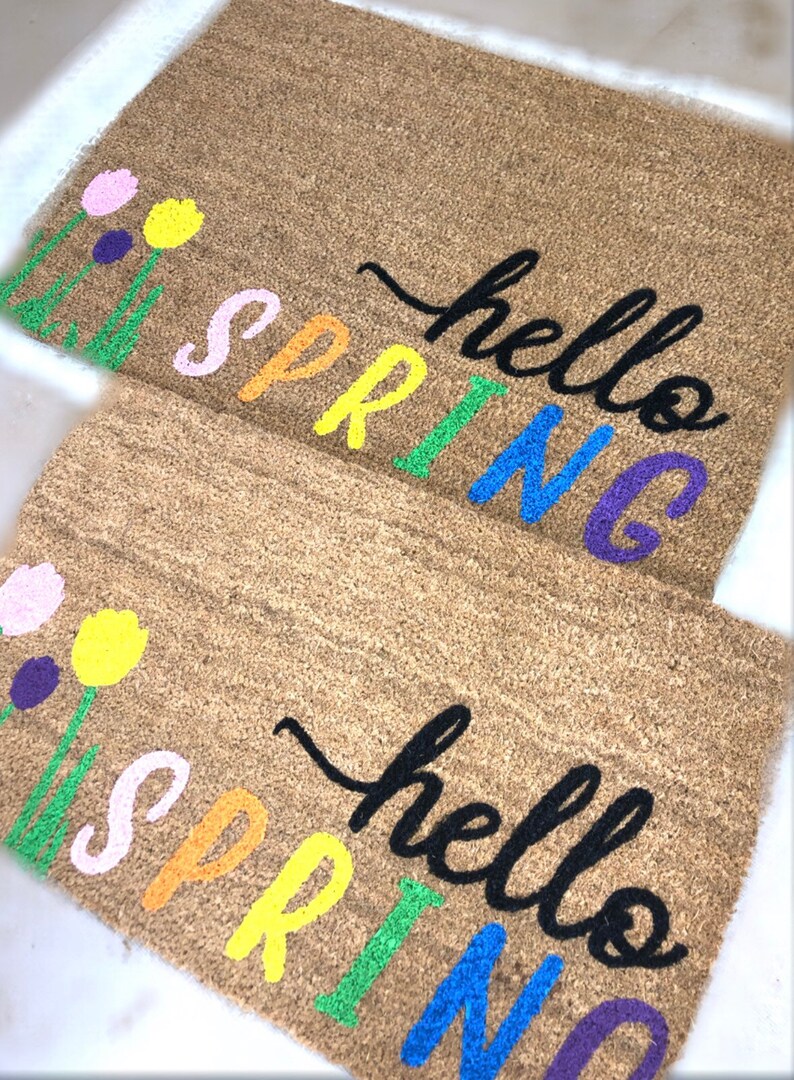 Hello Spring Door Mat Custom Doormat Housewarming Gift Etsy