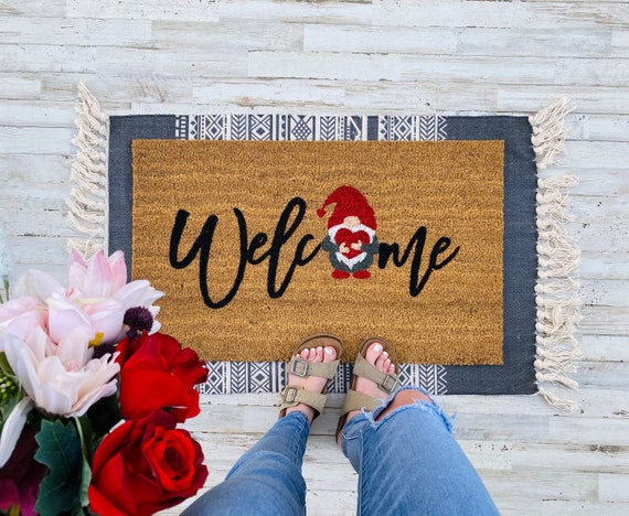 Welcome Gnome Valentines Doormat Valentines Decor Door Etsy