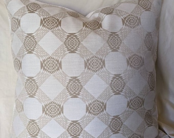 Giati Sea Glass Crema/Sagaponack Oatmeal Luxury 22" Square Throw Pillow Cover, Country, Bohemian, designer, Classic, Contemporary, OOAK