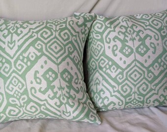 Duralee Green/White Luxury 16" Square Throw Pillow Cover, Country, Bohemian, designer, Boho, Classic, Contemporary
