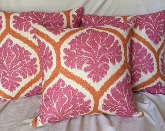 B. Berger Pink and Orange Summery Cotton Luxury 16" Square Throw Pillow Cover, Country, Bohemian, designer, Boho, Classic, Contemporary