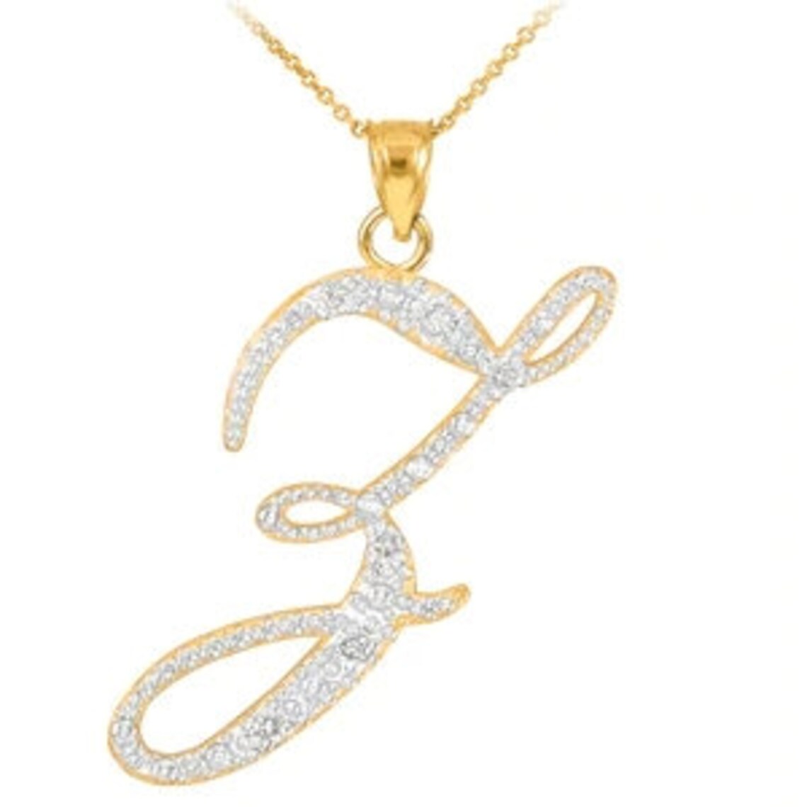 14k Gold Letter Script z Diamond Initial Pendant Etsy